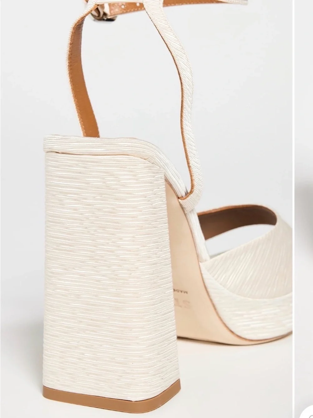 STAUD Cream Textured Platform Ankle-Strap Sandals